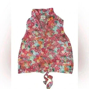 Black Poppy sleeveless Collar, floral Sz L Cottage Core Boho Coastal